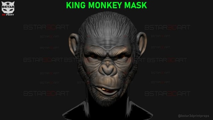 king monkey mask - kingdom of planet apes 3d print model in toys 3dexport koba zbrush nature art sculptures bust monkery helmet head cosplay gorilla 3d print model - Mito3D