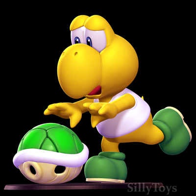 koopa troopa - mario 3d print model in animals 3dexport turtle shell running male man anthro reptile yellow green video game cartoon 3d print model - Mito3D