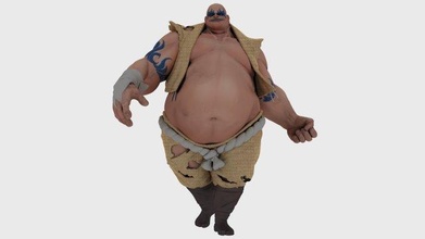 kotelnikoff 3d model in man 3dexport human character tattoo fat body muscular game muscle vray male chubby plump giant fantasy person toon guy barbarian fighter 3d print model - Mito3D