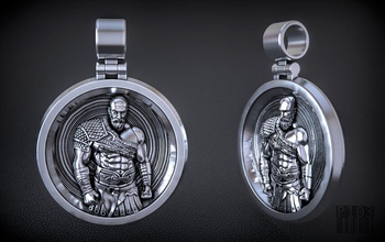 kratos pendentif dieu de la guerre exclusif bijoux d'argent or sculpter modèle luxe ornement cire imprimable style mode d'impression jeu 3d print model - Mito3D