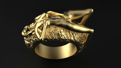 dama Roca anillo oro plata joya joyería escultura impresión imprimible anillos cabeza niña 3d print model - Mito3D