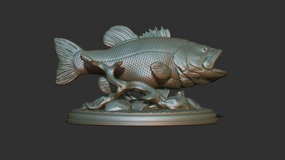 Großmaul Bass Tiere Fisch Miniaturen Figuren Gold Silber 3dprintble Schmuck Statue Skulptur cnc 3d print model - Mito3D