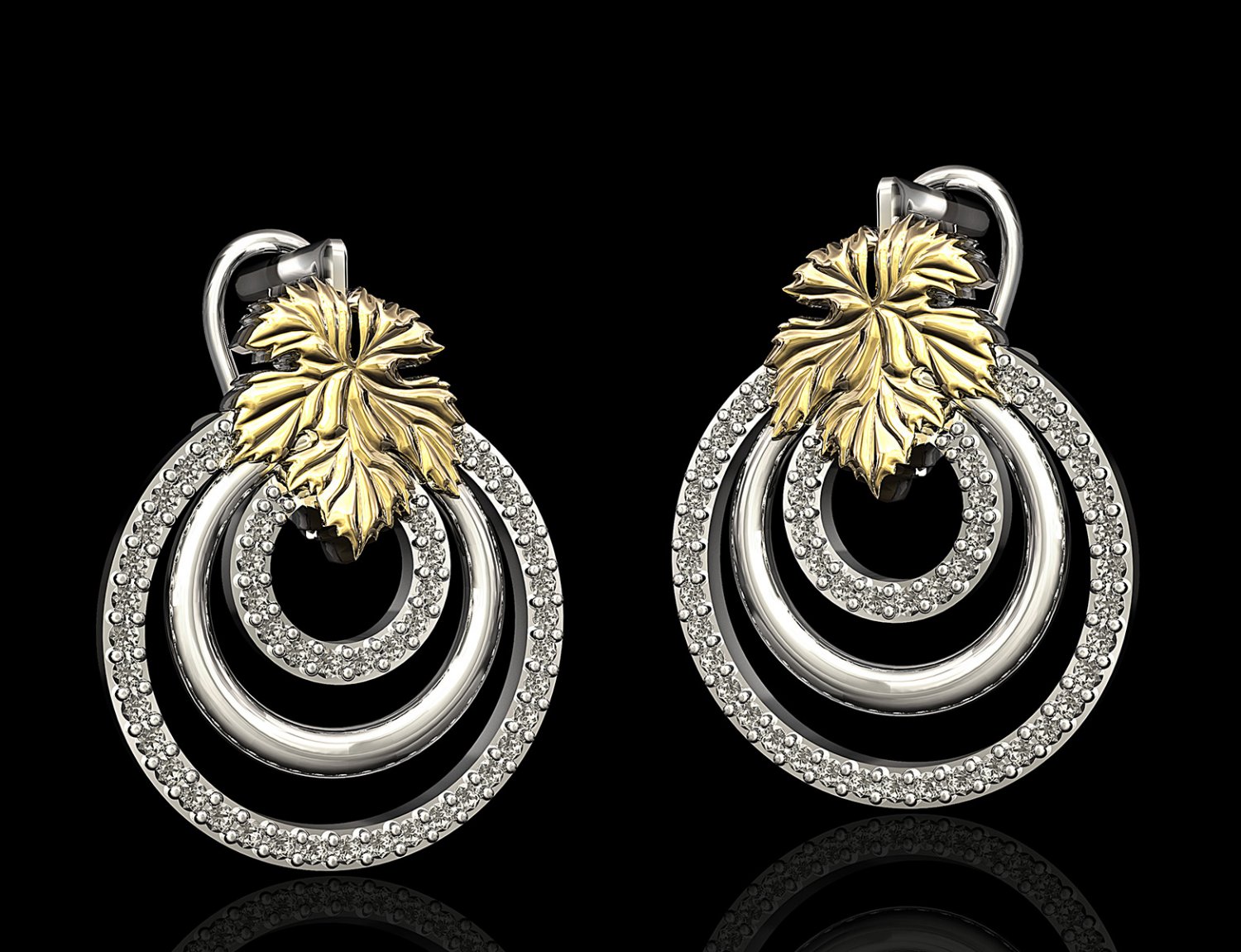 leaf earrings 3d printable stl earring silver paltinum gem gemstones diamond gold fashion women leaves jewellry 3D print model - Mito3D