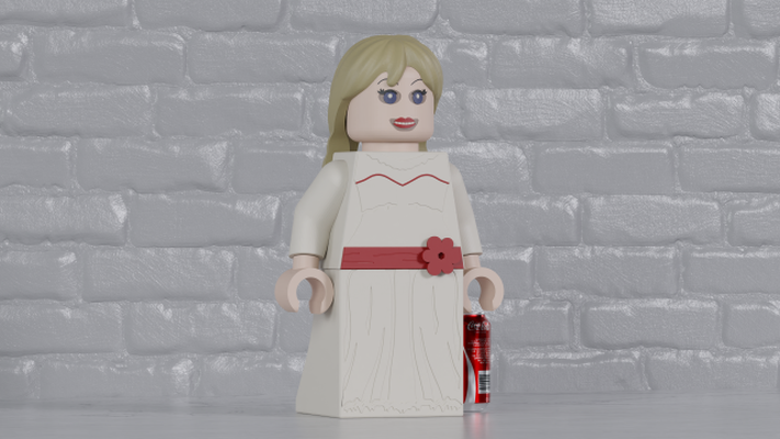 lego annabelle maxifig -- fully articulated 3d print model in sculpture 3dexport conjuring minifig minifigure maxifigure horror toy 3d print model - Mito3D
