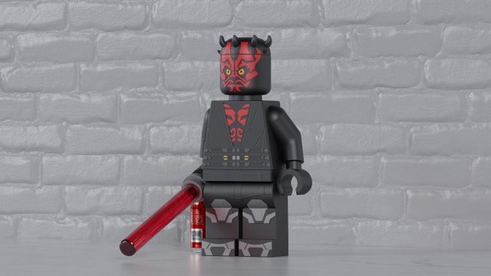 lego darth maul maxifig - fully articulated 3d print model in sculpture 3dexport star wars phantom menace clone minifig minifigure maxifigure toy sith 3d print model - Mito3D