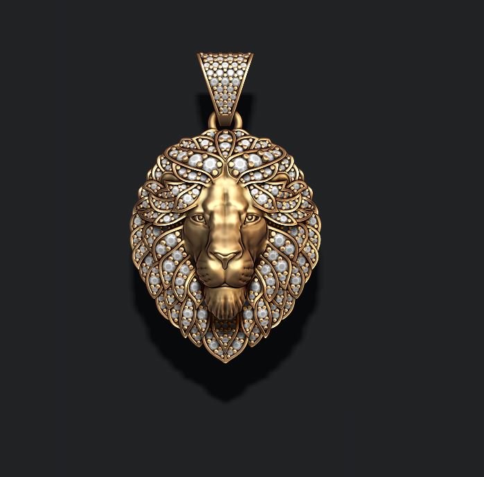 leon Anhänger Diamanten mit geschlossenem Mund Schmuck gold Silber Juwel Eis iced diamond gem Edelstein briliant leo lion Luxus luxe lyux lux lyuqs 3D print model - Mito3D