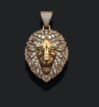 leon colgante de diamantes abrió la boca joyería el oro plata joya tiger esmalte enojado rugiendo hielo helado diamante gem piedras preciosas briliant los mamíferos leo león 3d print model - Mito3D