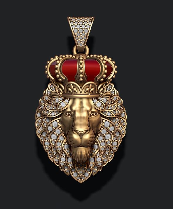 leon Anhänger royal crown diamonds geschlossenem Mund Schmuck gold Silber Eis iced diamond Edelstein briliant leo lion Luxus luxe lyux lux lyuks 3D print model - Mito3D