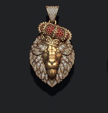 leon pendant royal crown diamonds closed mouth jewellery gold silver jewelry ice iced diamond gemstone briliant leo lion luxury luxe lyux lux lyuks jewel 3d print model - Mito3D