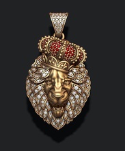 leon pendant royal crown diamonds opened mouth 3d print model in pendants 3dexport jewellery gold silver jewelry ice iced diamond gemstone briliant leo lion luxury luxe lyux lux lyuks 3d print model - Mito3D