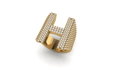 brief diamant ring 3d drucken modell ringe 3dexport gold metallisch silber juwel schmuck alphabet herrenring männer cnc druckbar hiphop hüfte hüpfen 3d print model - Mito3D