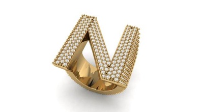 brief diamant ring 3d drucken modell ringe 3dexport metallisch silber juwel schmuck alphabet herrenring männer cnc druckbar hiphop hüfte hüpfen gold 3d print model - Mito3D