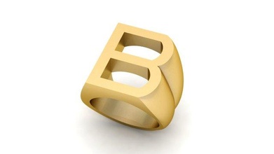 letter b plain gold ring 3d print model in rings 3dexport metallic silver jewel jewellery alphabet gentsring men diamond cnc man jewelry printable hiphop hip hop 3d print model - Mito3D