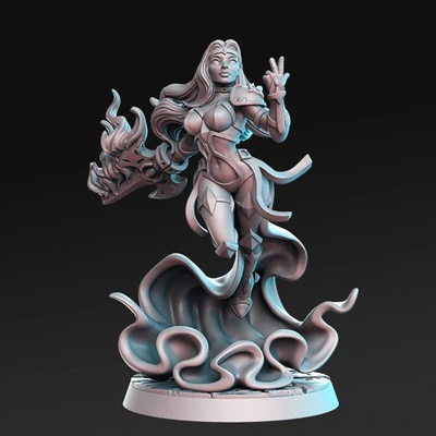 levita miniatures ready to print 3d model in sculpture 3dexport fantasy miniature female fly girl weapon wizard magic jump assassin middle rn estudio shield sword lord paladin dnd rpg 3d print model - Mito3D