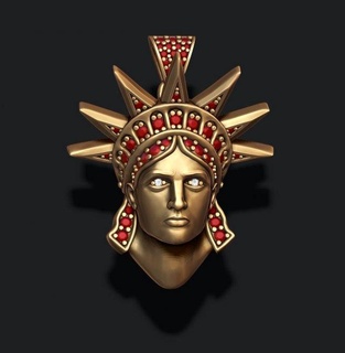 liberty head pendant gems pendants statue york america gold jewelry statueofliberty newyork nyc american silver necklace briliant stone gemstone icedout iced 3d print model - Mito3D