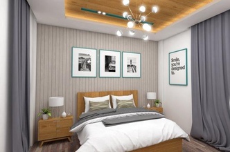 ışık renkler yatak odası 3d iç faliyet alani sahne model in 3dexport oda avize duvar resimler ışıklar gizli spot ışığı odun zemin parke perde komidin yastıklar tasarım vazolar 3d print model - Mito3D