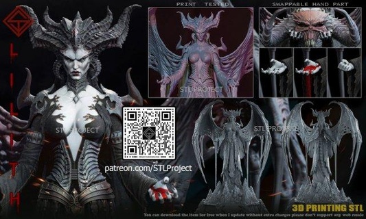 Lilith estatuetas diablo estátua figura miniatura 3dprint brinquedo kit personagem scifi escultura jogos manga cretura 3d print model - Mito3D