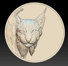 linx head coin - relief 2020 art animal fauna symbol zoo cat predator nature wildlife gold money dollar cash coin-badges medal badges 3d print model - Mito3D