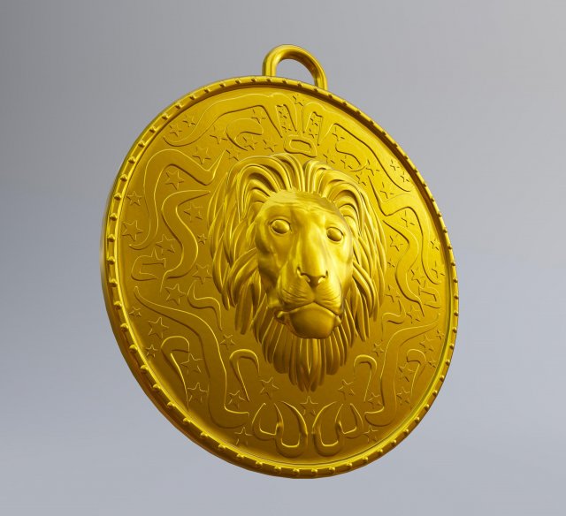 Lion monnaie pendentif pendentifs lion head coin animal bijoux Collier caution or argent chaîne devise sculpter sculpture étoiles décoration médaillon 3D print model - Mito3D
