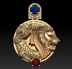 lion dragon necklace jewellery gold diamond printable stone silver jewel zbrush obj stl 3dm rhino men apparel high poly mesh 585 3d print model - Mito3D