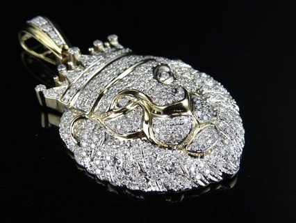 lion face mens diamond pendant pendants antique luxury rapper hiphop jewelry necklace gemstone elegant celebrity style jewellery bling gem urban custom 3d print model - Mito3D