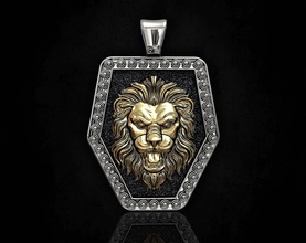 lion face pendant 3d printable pendants gold silver platinum sterling women men relief animal anger jungle leo jewellry 3d print model - Mito3D
