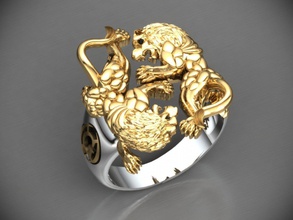 Löwen Kampf-ring diamond diamondring goldrings Schmuck lion lionring lionrings Männer menring ring Ringe Silber 3d print model - Mito3D