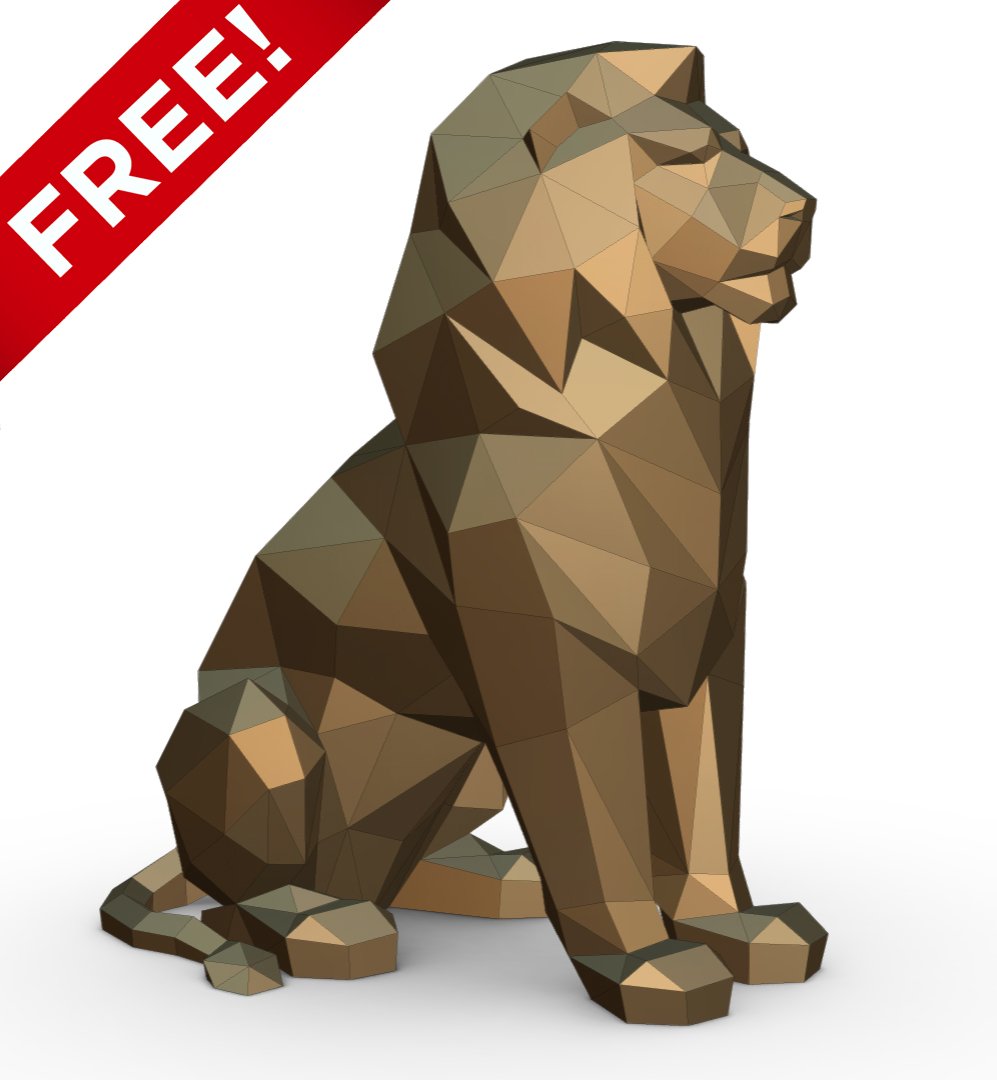 león gratis 3d impresión modelo in animales 3dexport arte regalo lowpoly 3dprint animal decoración figurilla interior diseño miniaturas escultura estatua juguete dibujos animados papercraft origami tigre amur 3D print model - Mito3D