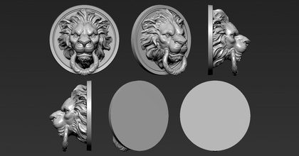 tête de lion la sculpture décoration médaillon pendentif bijoux un soulagement bas sculptures animal 3d print model - Mito3D