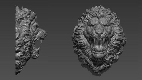 lion head angry animals silver printable cnc miniatures medallion pendants jewellery 3dprinting interior jewelry cat statue sculpture gold art sculptures 3d print model - Mito3D