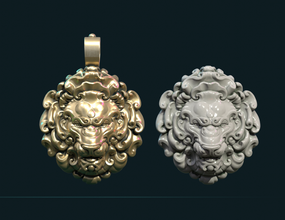 lion head pendant ii jewelry decor printable animal predator scrolls 3d print model - Mito3D