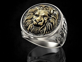 lion head ring 3d print model in rings 3dexport printable stl jewelry gold silver platinum sterling gemstone fashion men reliefe leo animal beast 3d print model - Mito3D