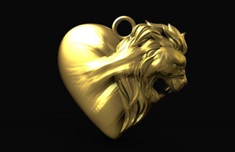 lion heart pendant 3d print model in pendants 3dexport art jewelry jewel love animal feline 3d print model - Mito3D
