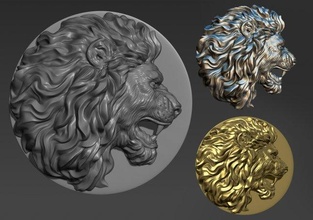 lion pendant medallion sculpture head jewel statue silver printable neurology necklace roar jewelry 3d print model - Mito3D