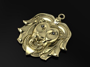 lion pendentif 3d impression modèle in colliers 3dexport bijoux uniq animal diamant belle or argent 3d print model - Mito3D