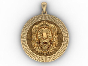 lion pendant animal bas gold head jewel jewellery jewelry medallion necklace pendants predator relief roar sculpture sculptures silver statue trophy 3d print model - Mito3D