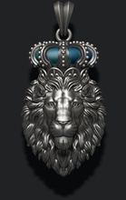 lion pendant crown closed mouth jewellery gold silver jewel nature necklace jewelry enamel roaring lioness wild animal corona royal king luxury prince 3d print model - Mito3D