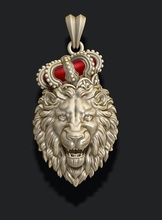 leone ciondolo corona v4 gioielli oro argento gioiello natura la collana lo smalto arrabbiato scoppiettante leonessa wild animale royal re di lusso 3d print model - Mito3D