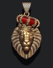 lion pendant diamonds closed mouth crown jewellery gold silver jewel tiger jewelry enamel angry roaring ice iced diamond gem gemstone briliant mammal quiet hollowed 3d print model - Mito3D