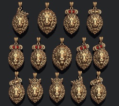 lion pendant pack 3d print model in pendants 3dexport jewellery gold silver jewel nature zbrush mesh necklace tiger jewelry enamel angry roaring lioness africa wild animal closed 3d print model - Mito3D