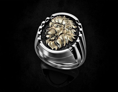 leão perfil anel argolas imprimível stl joalheria ouro prata platina esterlina pedra preciosa moda homens reliefe Leo animal cabeça fera 3d 3d print model - Mito3D