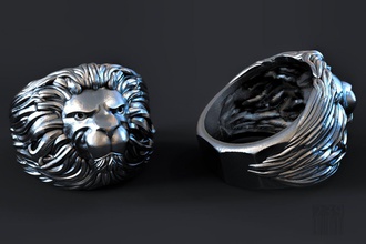 lion ring jewelry jewellery gold silver animal stl obj cnc printing print printable jewel brutal fashion style jewelers 3d print model - Mito3D