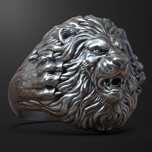 Lion bague anneaux bijou sculpture soulagement or d'or argent bijoux 3D print model - Mito3D