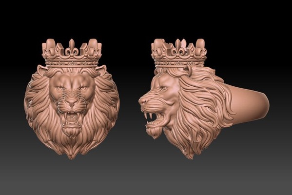 lion ring crown 3d print model in rings 3dexport jewelry silver gold printable jewel fashion nature diamond jewellery male men mouth angry teeth prince king 3d print model - Mito3D