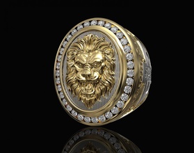 lion ring diamond 3d print model in rings 3dexport printable stl gold silver platinum sterling gem gemstone fashion men gemstones reliefe leo animal jewellry jungle 3d print model - Mito3D