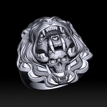 lion skull ring 3d print model in rings 3dexport roaring head rage biker animal jewelry silver wild beast printable jewel king fashion vintag man 3d print model - Mito3D