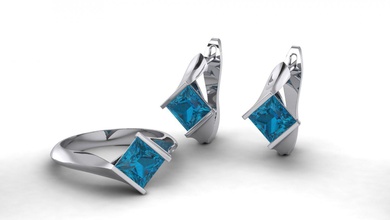 london blue princess earrings earring silver gold platinum printable prototyping stl obj jewelry jewellry gem stone topaz 3d print model - Mito3D