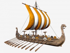 uzun viking gemi 3d model in yelkenli 3dexport drakkar yelken tekne eski antik kale vikingler oyun hazır pbr kürekler kalkan varil ahşap ortaçağa ait 3d print model - Mito3D