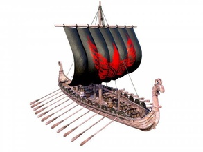 wikinger schiff 3d modell segelboot 3dexport drakkar segel boot alt antiquität turm spiel bereit pbr paddel schild schilde fass hölzern 3d print model - Mito3D