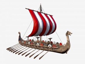 wikinger schiff 3d modell segelboot 3dexport drakkar segel boot alt antiquität turm spiel bereit pbr vray paddel schild schilde fass 3d print model - Mito3D